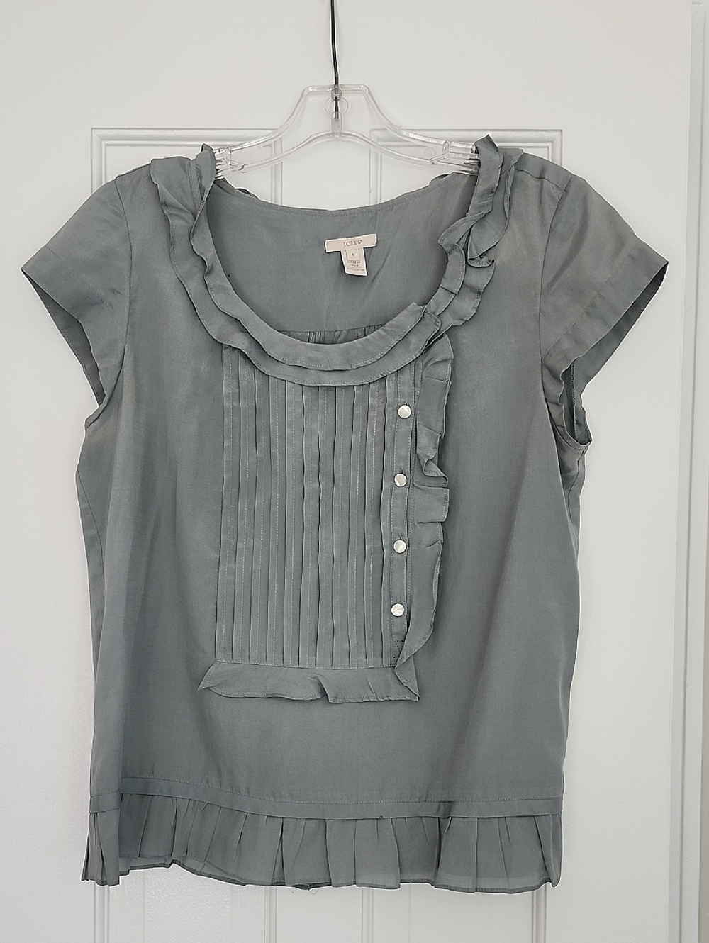 J. Crew Slate Gray Ruffle Pleated Scoop-Neck Blouse